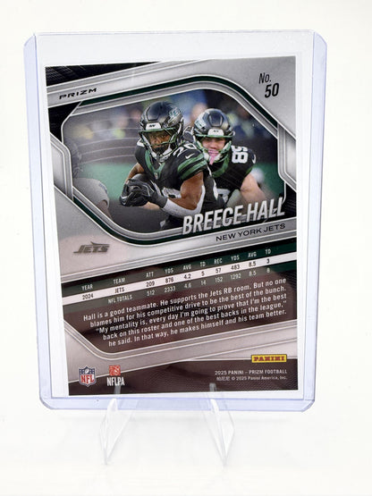 2025 Panini Prizm Breece Hall White Disco Prizm Card #50 Jets