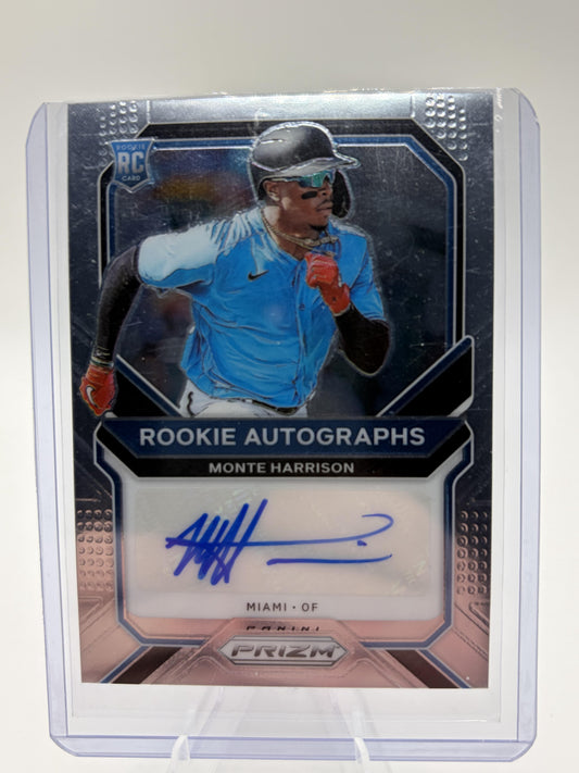 2021 Panini Prizm Monte Harrison Rookie Autograph Card Miami Marlins RC #RA-MH