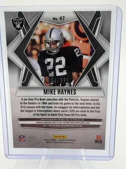 2025 Panini Phoenix Mike Haynes Card Red Snowflake Parallel /399 Raiders #47
