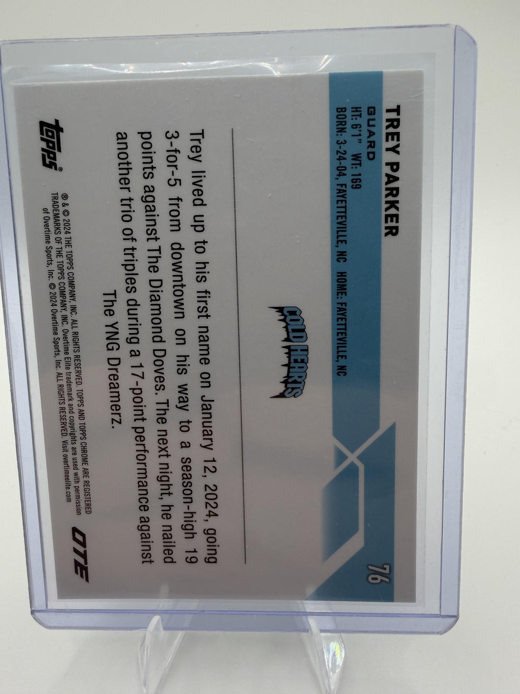 2023-24 Topps Chrome OTE Trey Parker Aqua Logo Refractor Card #76 RC Cold Hearts