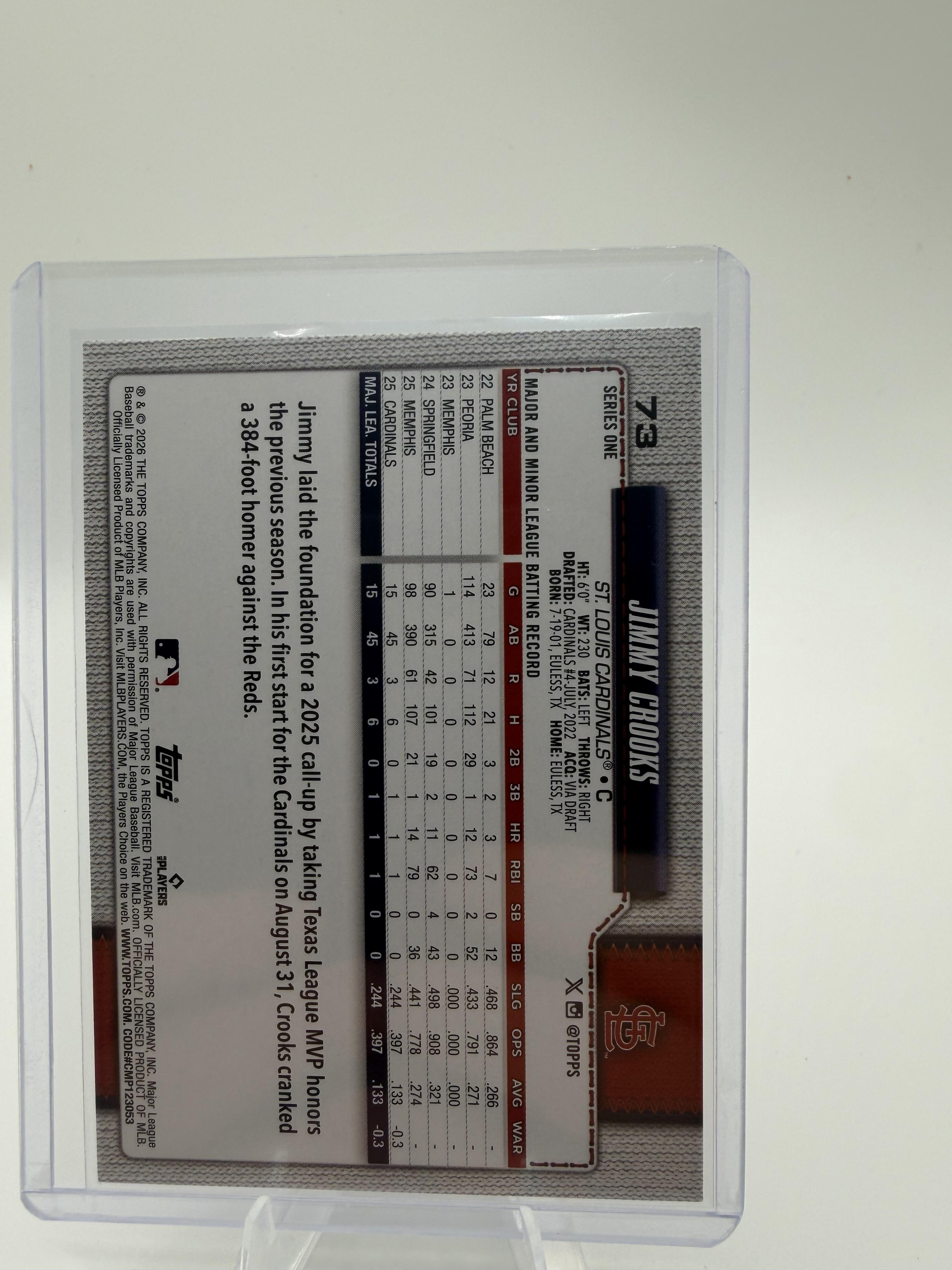2026 Topps Jimmy Crooks RC Silver Crackle Foil Parallel Baseball Card #73