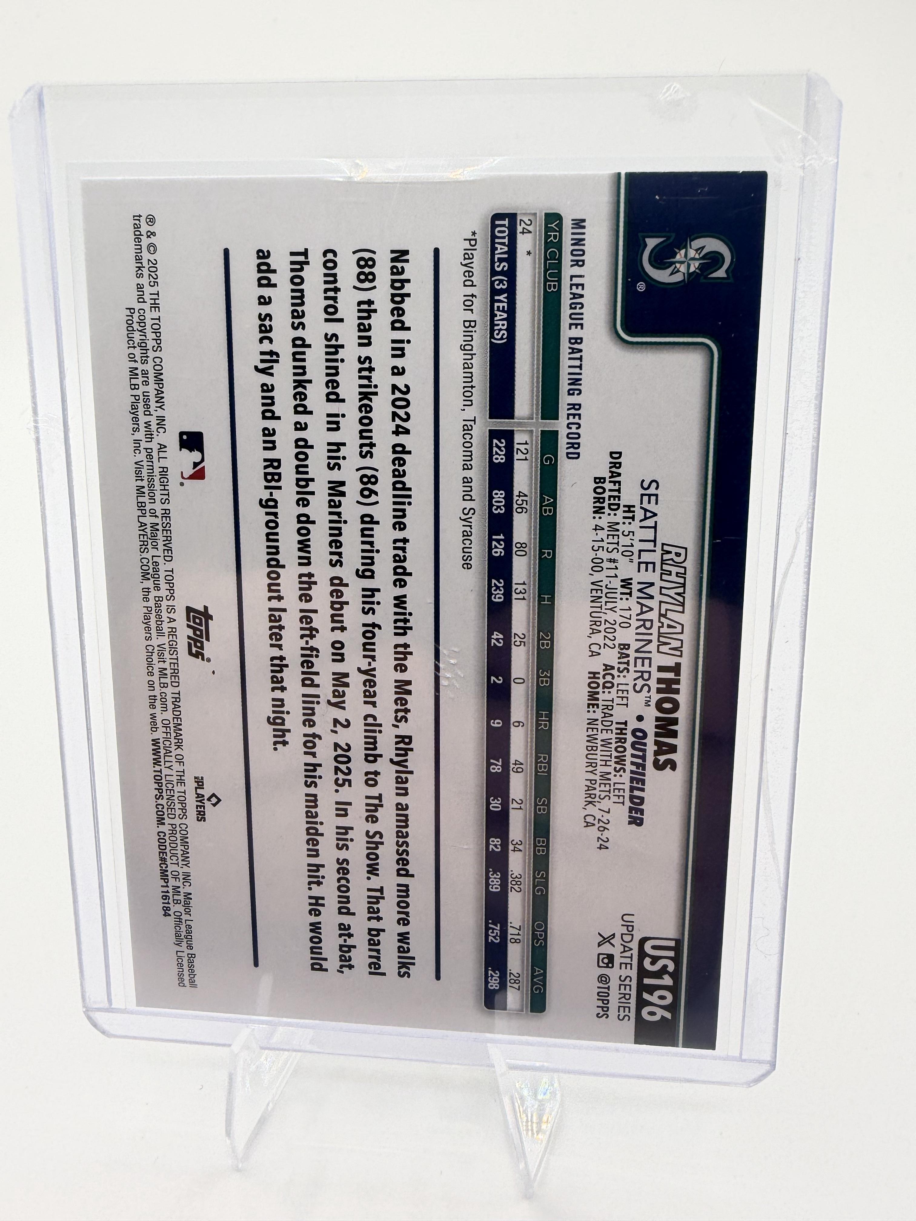 2025 Topps Update Rhylan Thomas RC Card #US196 Silver Foil Parallel Mariners