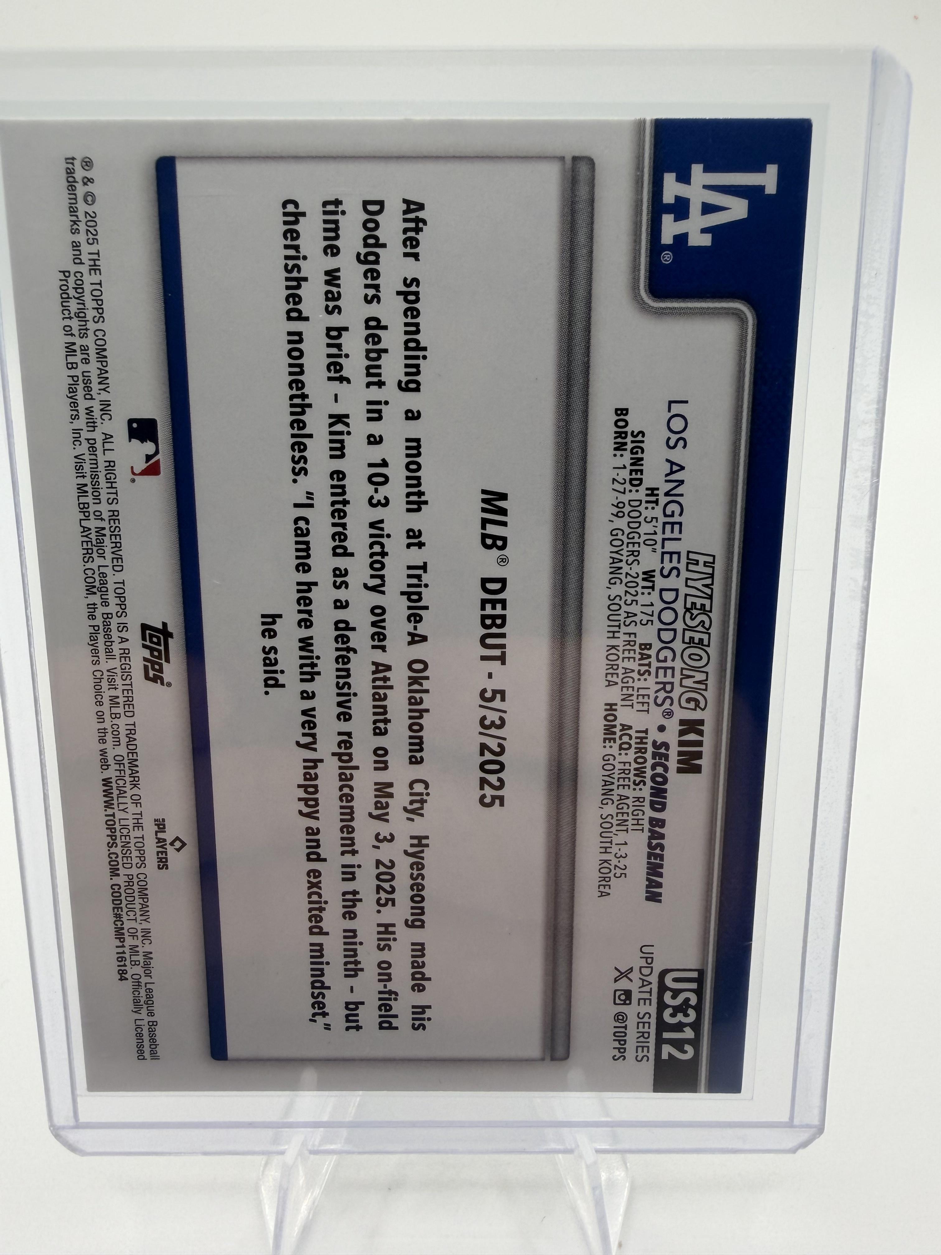 2025 Topps Update Hyeseong Kim RC #US312 Rookie Debut Dodgers Baseball Card