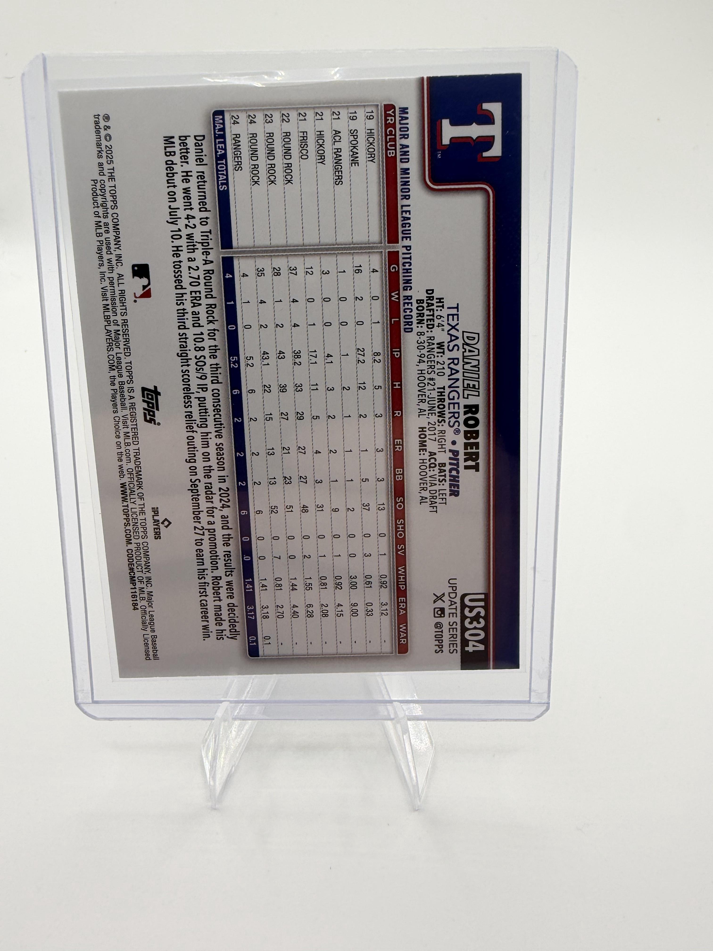 2025 Topps Update Daniel Robert RC #US304 Silver Crackle Foil Rangers Card