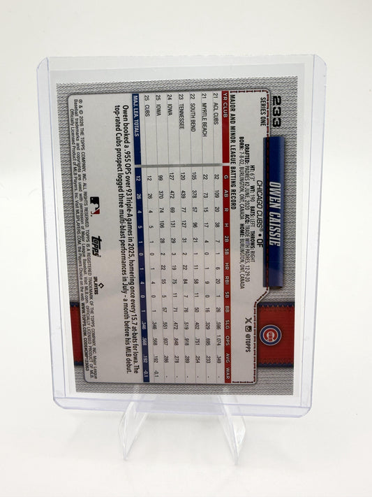 2026 Topps Series 1 Owen Caissie Rookie RC Card #233 Cubs Silver Foilboard