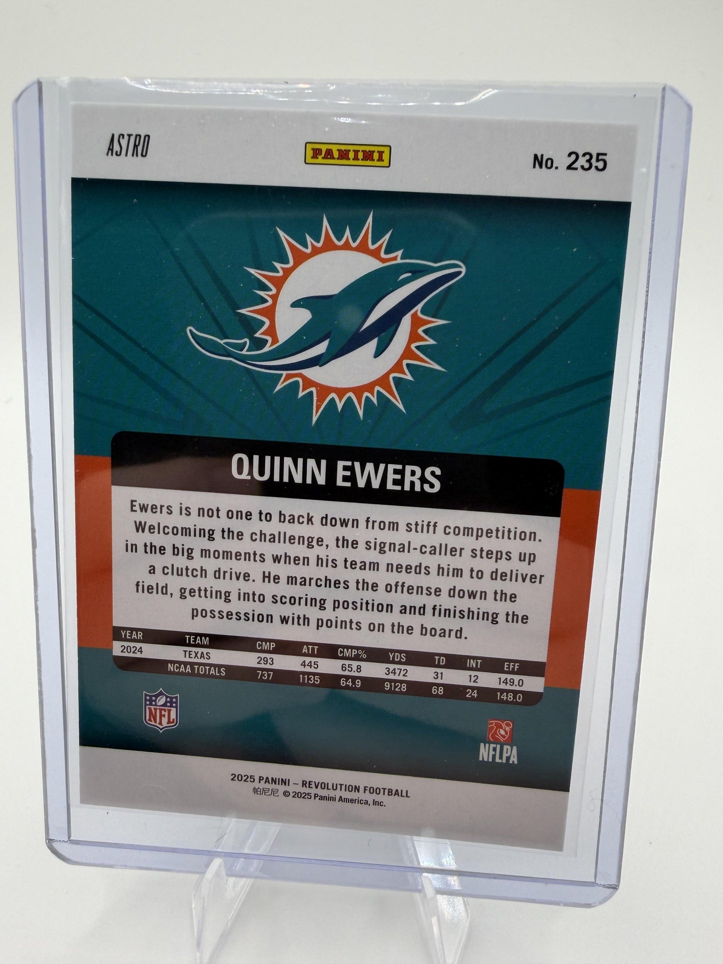2025 Panini Revolution Quinn Ewers Astro RC Rookie Card #235 Dolphins