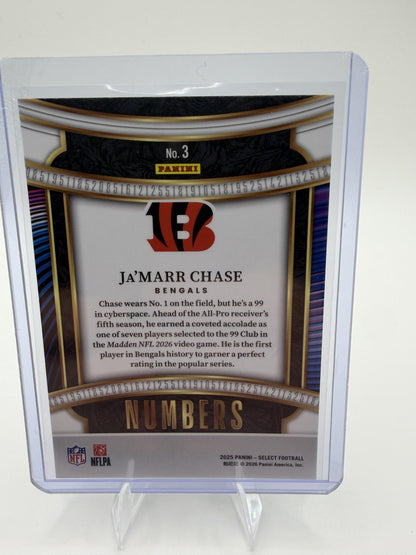 2025 Panini Select Ja'Marr Chase Numbers Insert Card #3 Bengals All-Pro