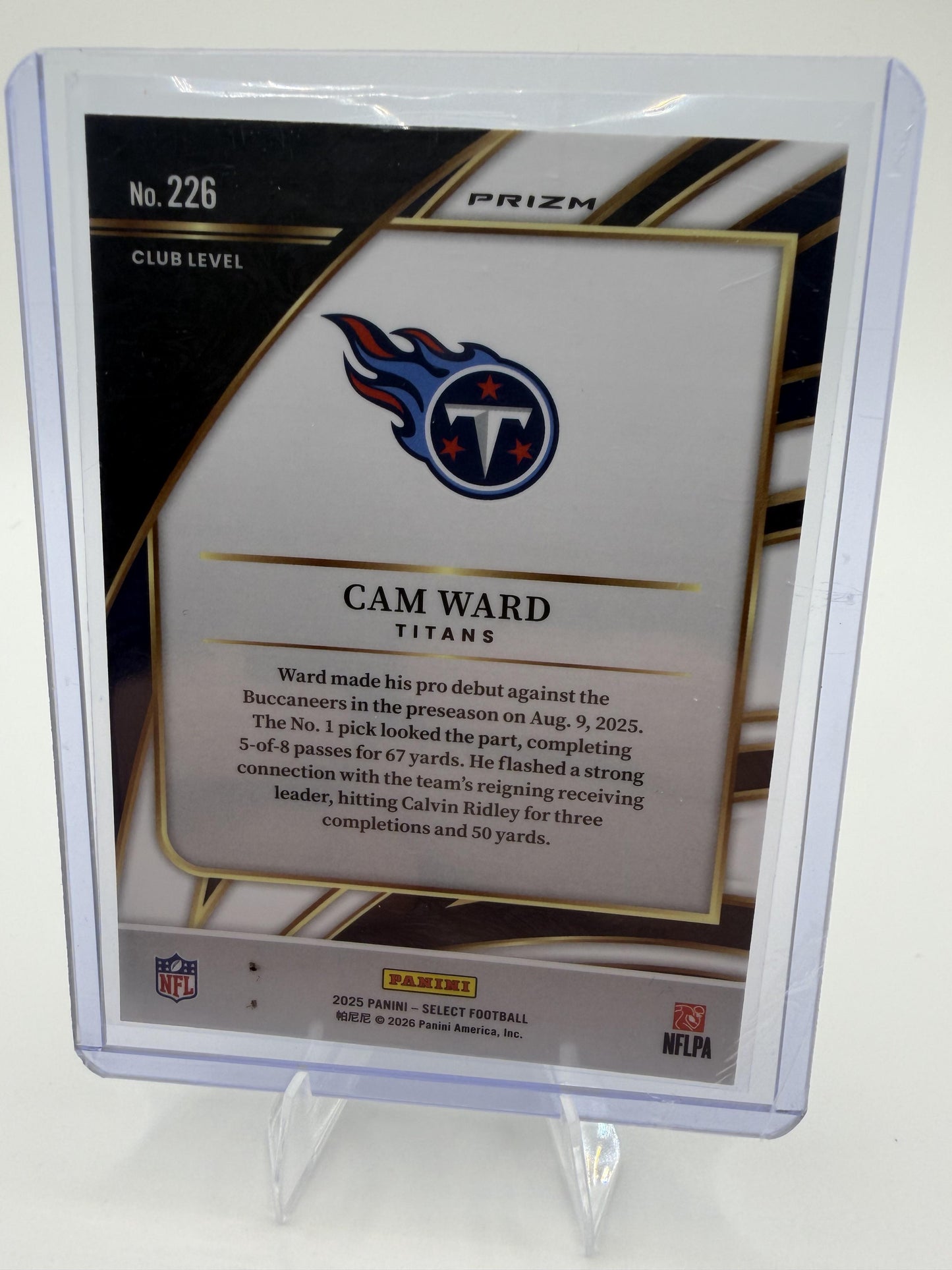 2025 Panini Select Cam Ward Rookie RC Card  Club Level Green Yellow Shock Prizm