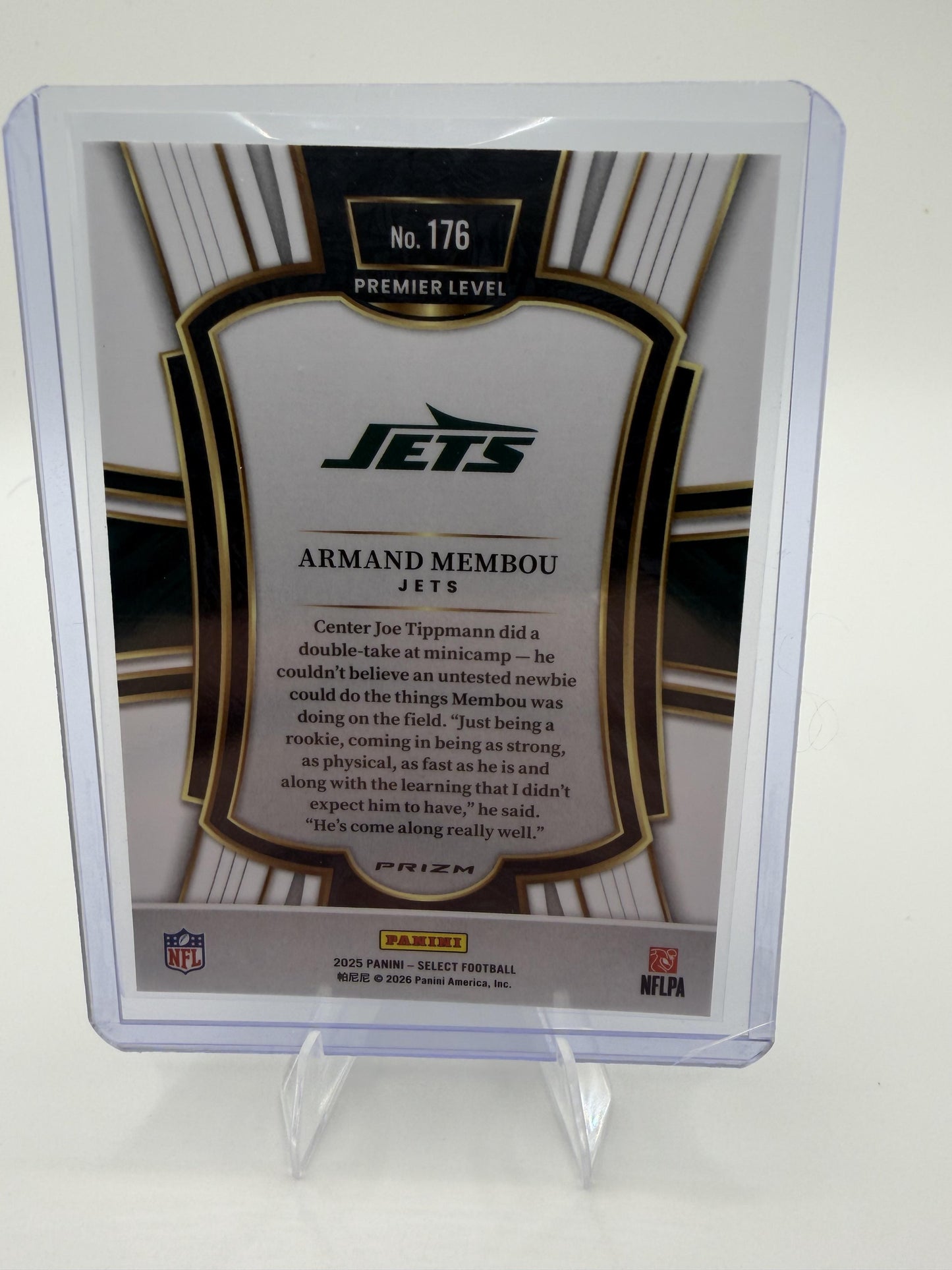 2025 Panini Select Armand Membou Rookie RC Card #176 Jets Premier Level Prizm