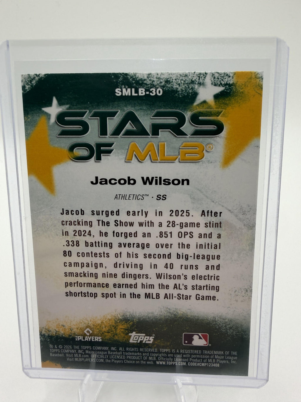 2026 Topps Series 1 Jacob Wilson Stars of MLB Card #SMLB-30 Athletics