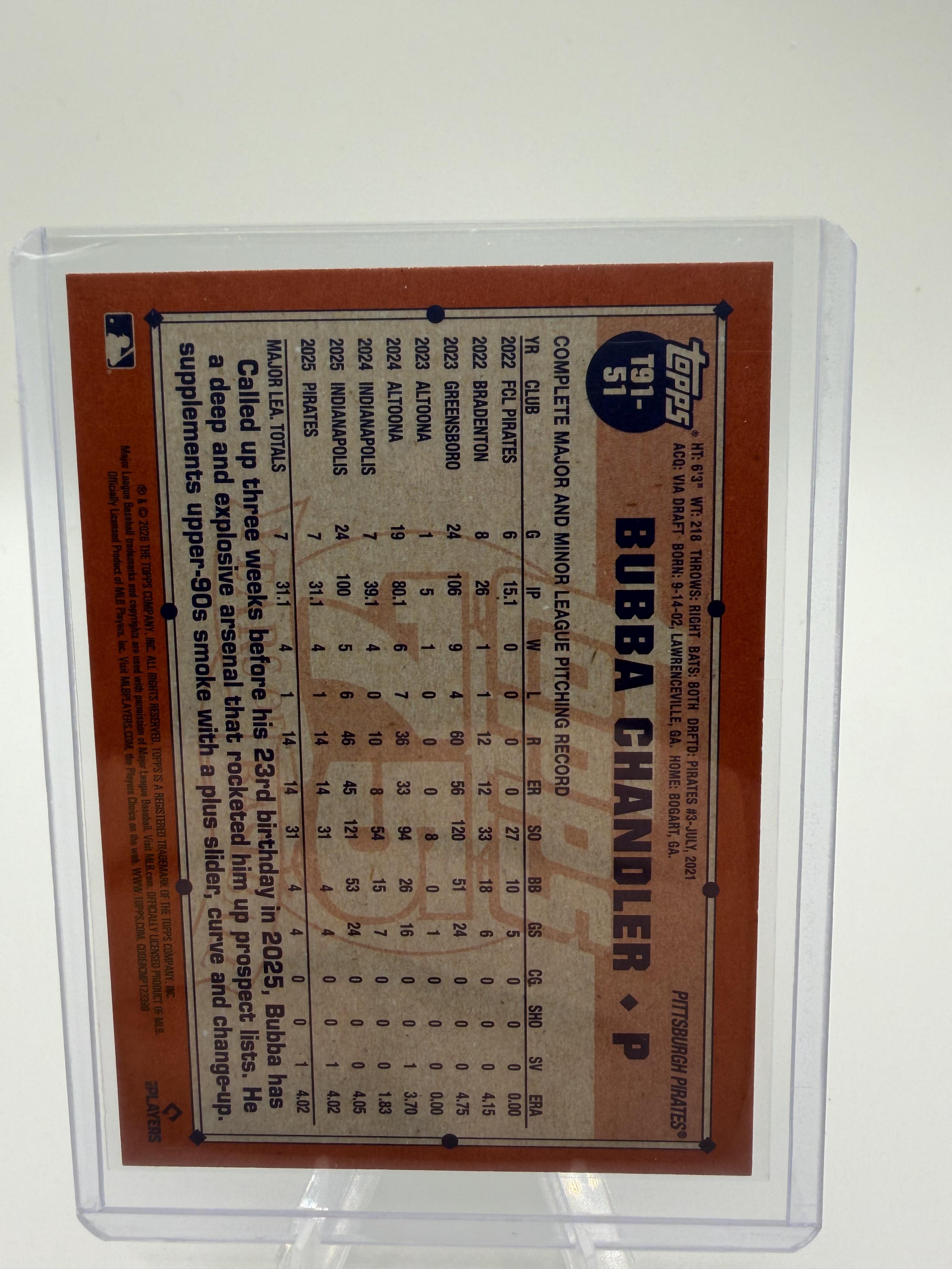 2026 Topps Bubba Chandler Card 1991 Topps Baseball 35th Anniversary