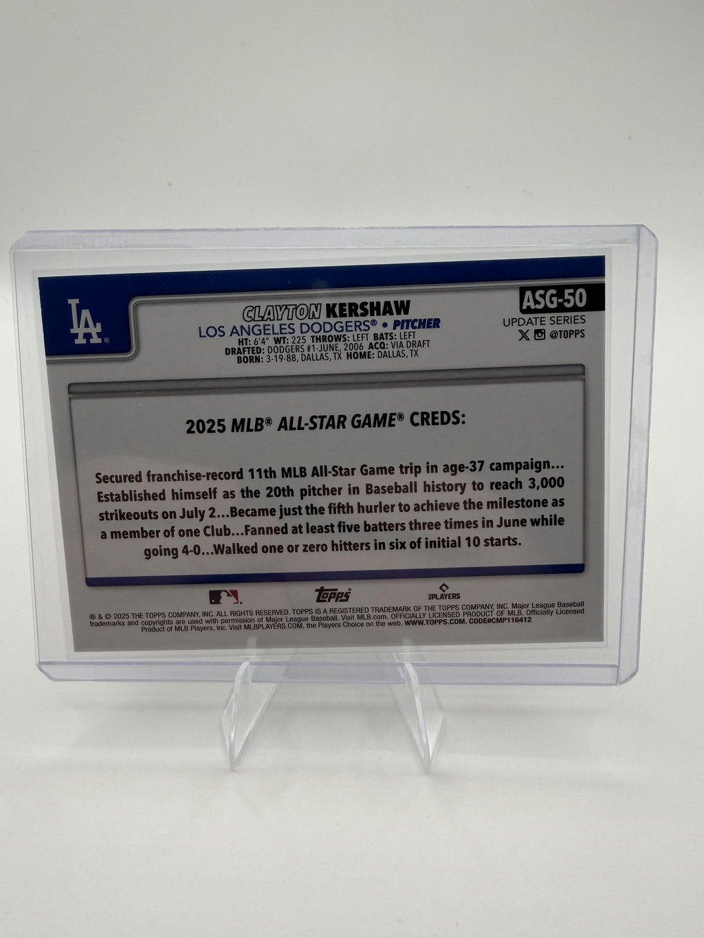 2025 Topps Update Clayton Kershaw All-Star Game Card #ASG-50 Rainbow Foil