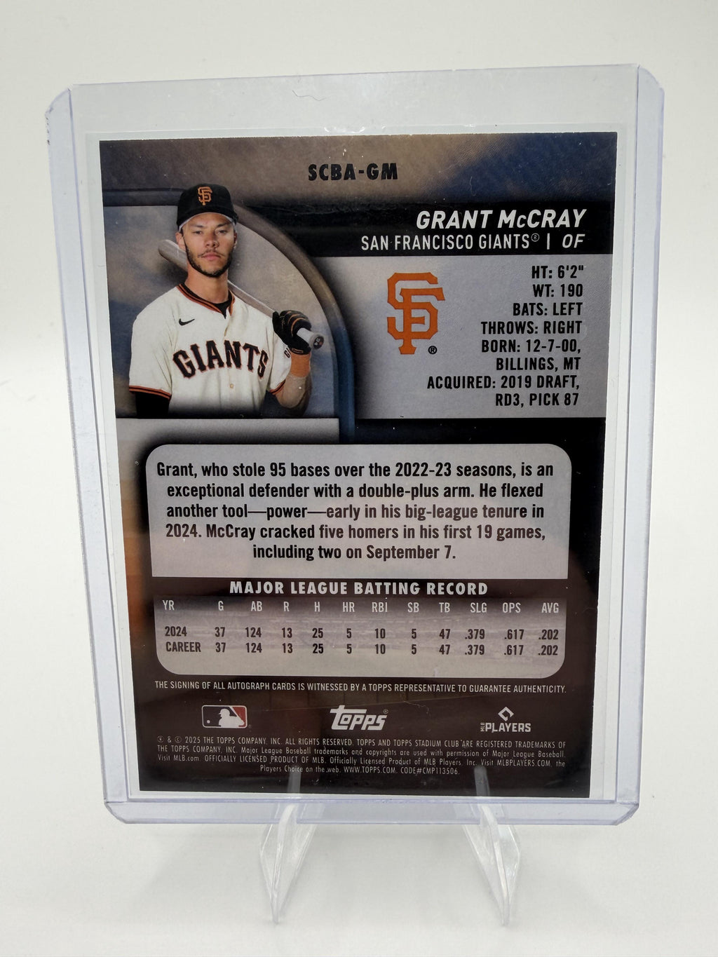 2025 Stadium Club Grant McCray Auto #SCBA-GM Giants Yellow Rookie Autograph