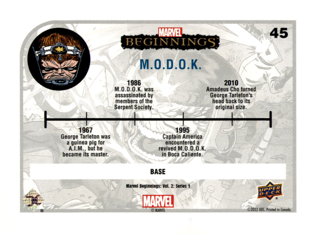 2022 Upper Deck  Marvel Beginnings Volume 2, Series 1 M.O.D.O.K. Card