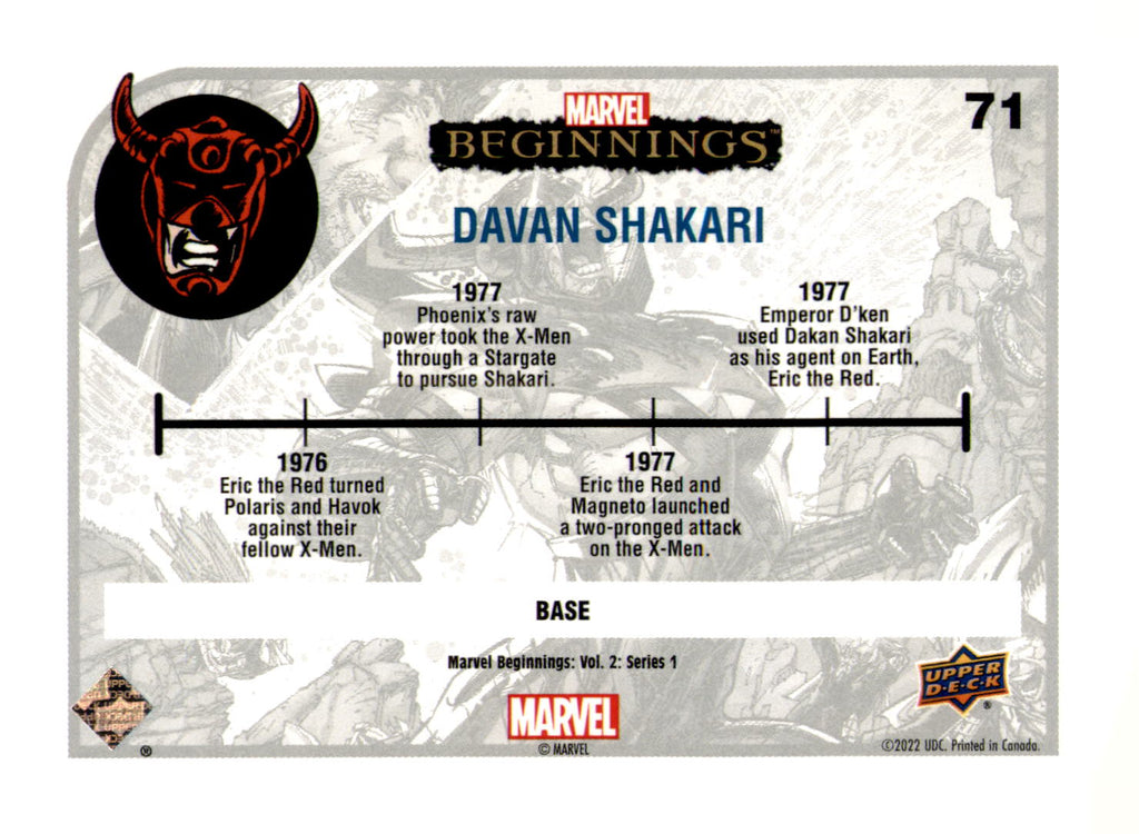 2022 Upper Deck Marvel Beginnings Volume 2, Series 1 Davan Shakari Card