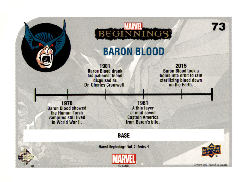 2022 Upper Deck Marvel Beginnings Volume 2, Series 1 Baron Blood Card