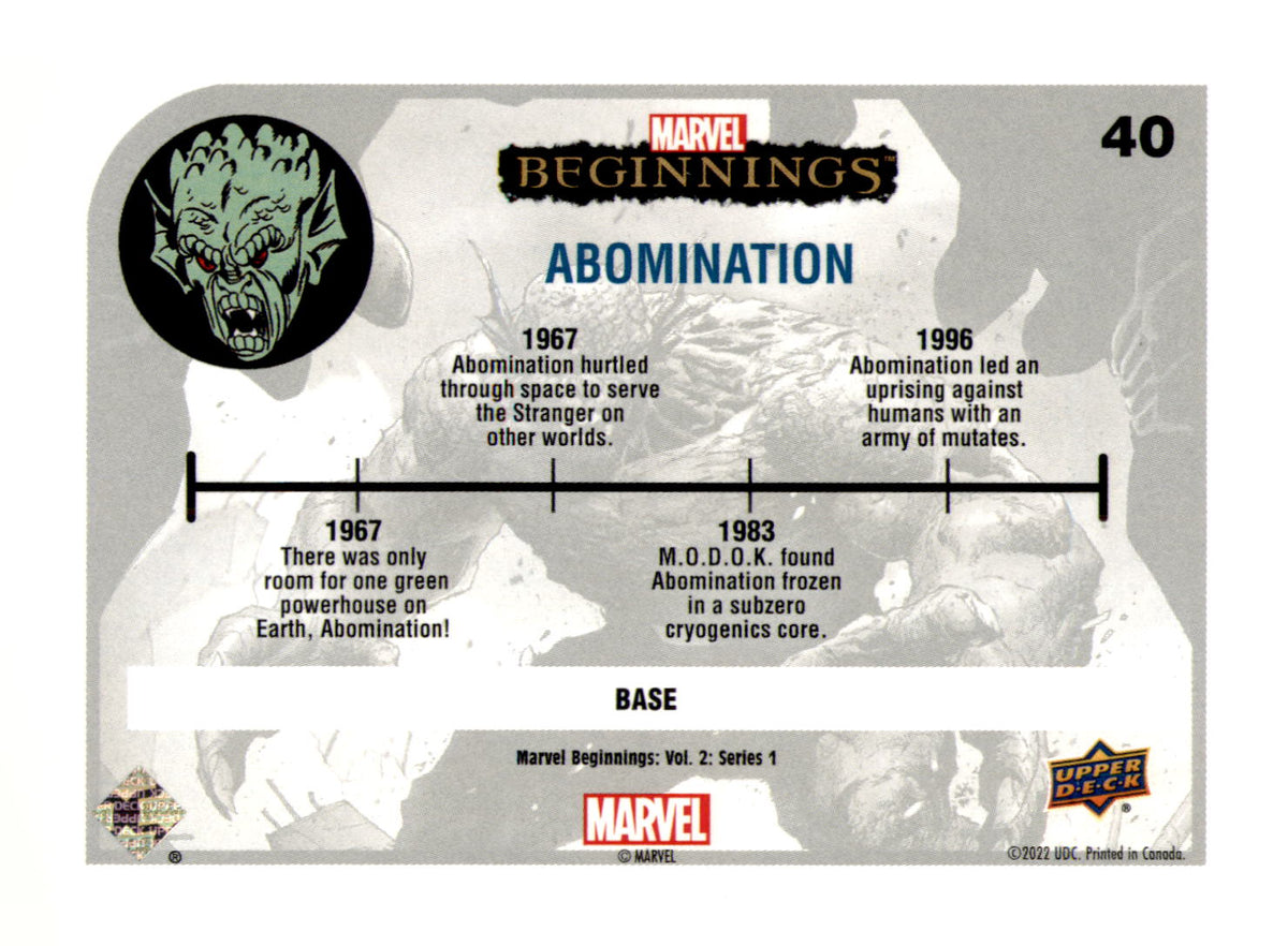 2022 Upper Deck  Marvel Beginnings Volume 2, Series 1 Abomination Card