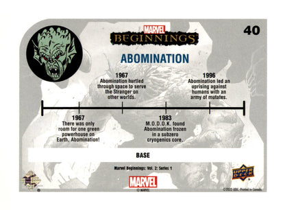 2022 Upper Deck  Marvel Beginnings Volume 2, Series 1 Abomination Card