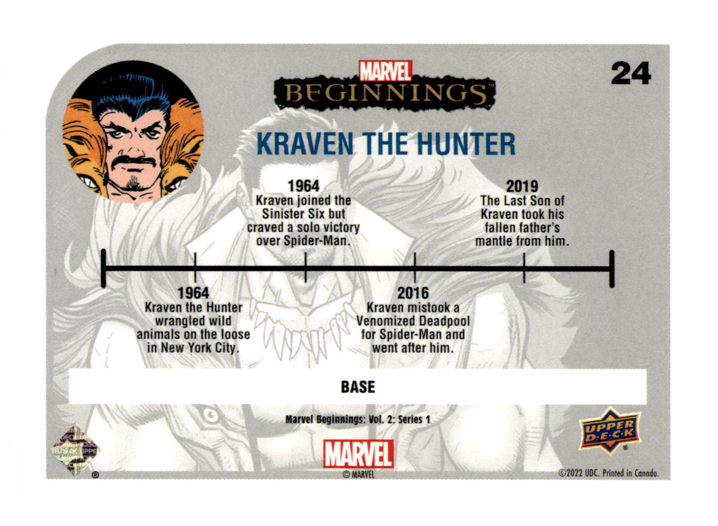 2022 Upper Deck Marvel Beginnings Volume 2, Series 1 Kraven The Hunter Card