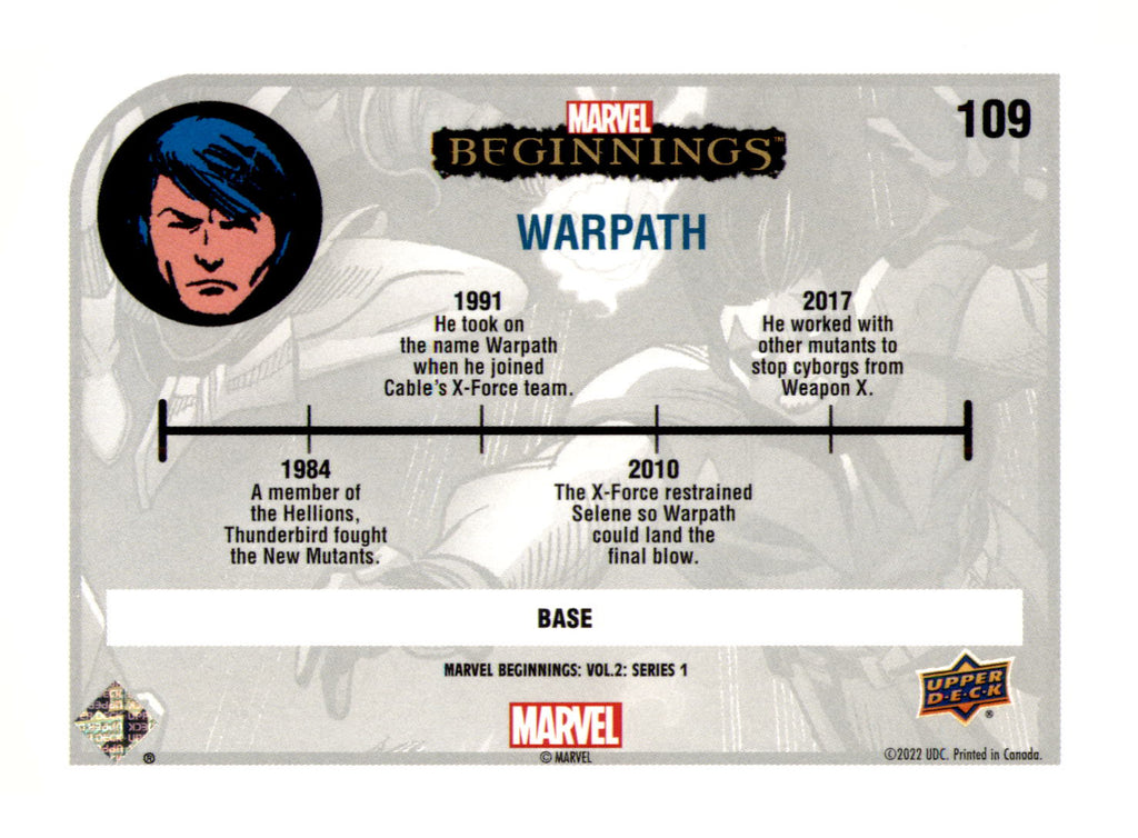 2022 Upper Deck  Marvel Beginnings Volume 2, Series 1 Warpath Card