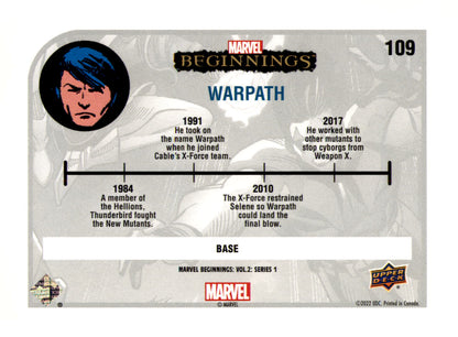 2022 Upper Deck  Marvel Beginnings Volume 2, Series 1 Warpath Card