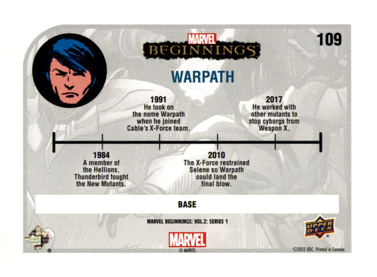 2022 Upper Deck  Marvel Beginnings Volume 2, Series 1 Warpath Card
