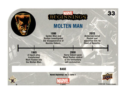 2022 Upper Deck  Marvel Beginnings Volume 2, Series 1 Molten Man Card