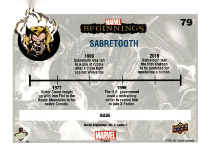 2022 Upper Deck  Marvel Beginnings Volume 2, Series 1 Sabretooth Card
