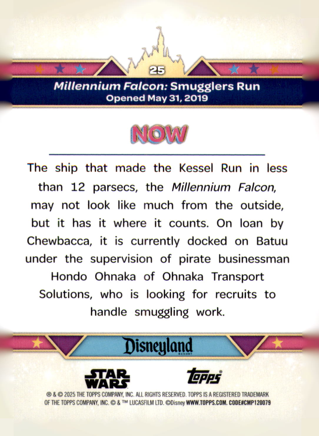 2025 Topps Disneyland 70th Anniversary Millennium Falcon: Smugglers Run Card
