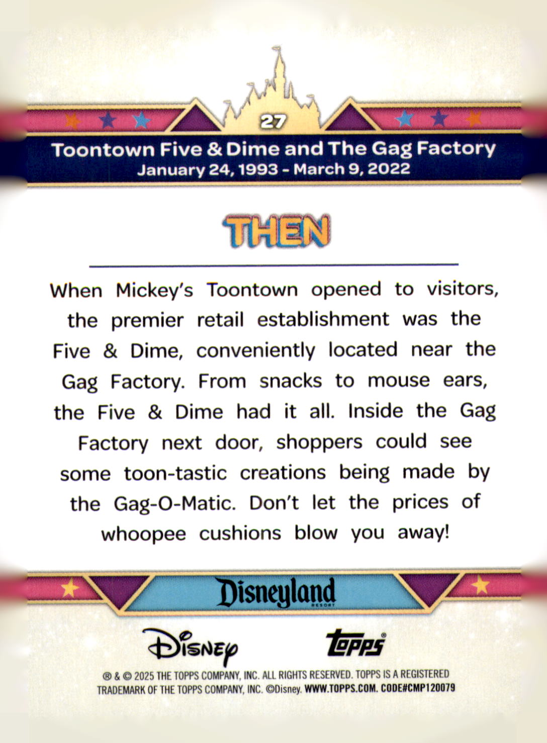 2025 Topps Disneyland  Toontown Five & Dime and The Gag Factory Card