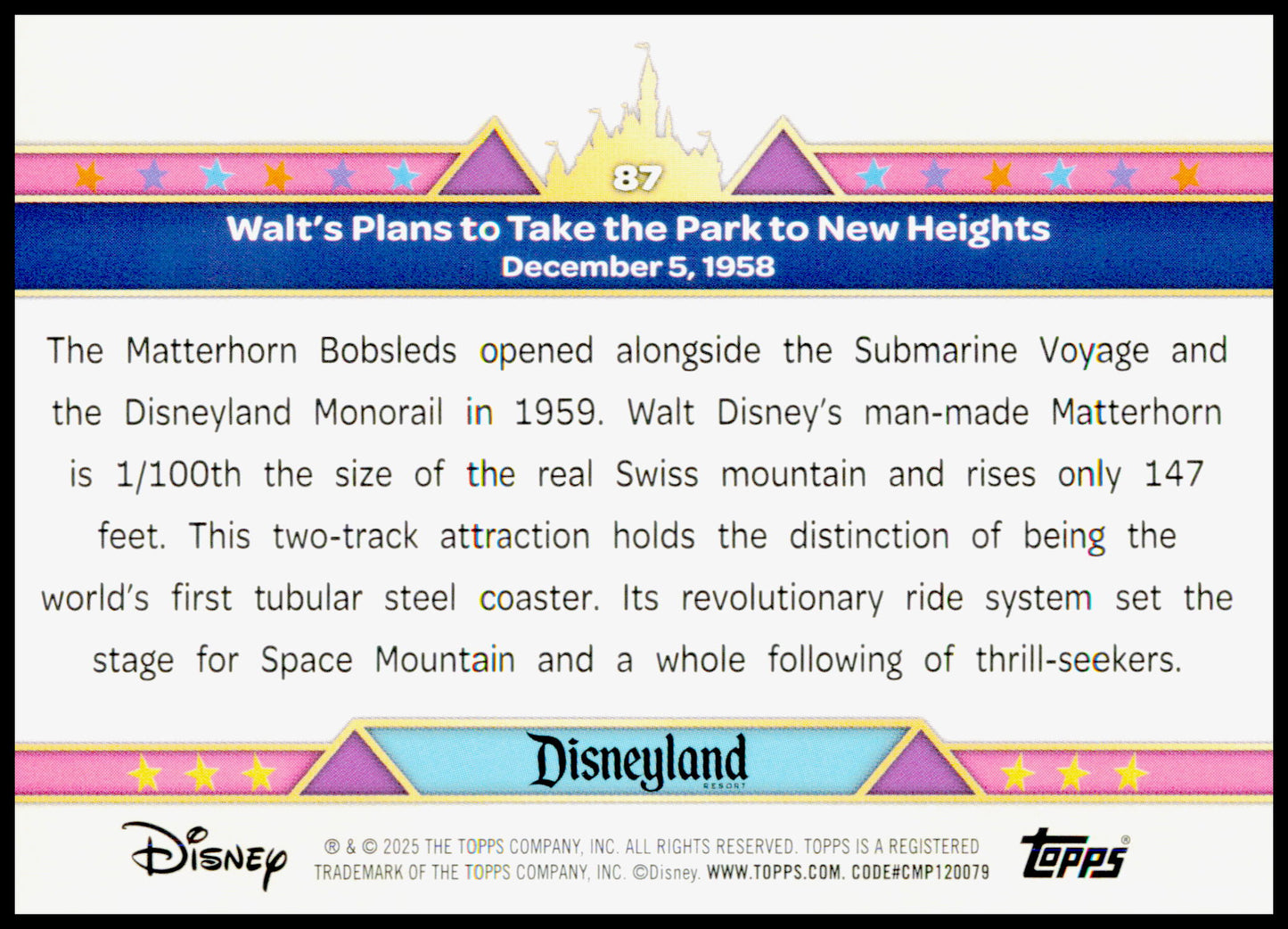 2025 Topps Disneyland 70th Walt's Plans to Take the Park to New Heights Card