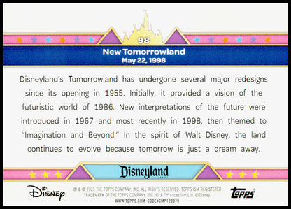 2025 Topps Disneyland 70th Anniversary New Tomorrowland Card
