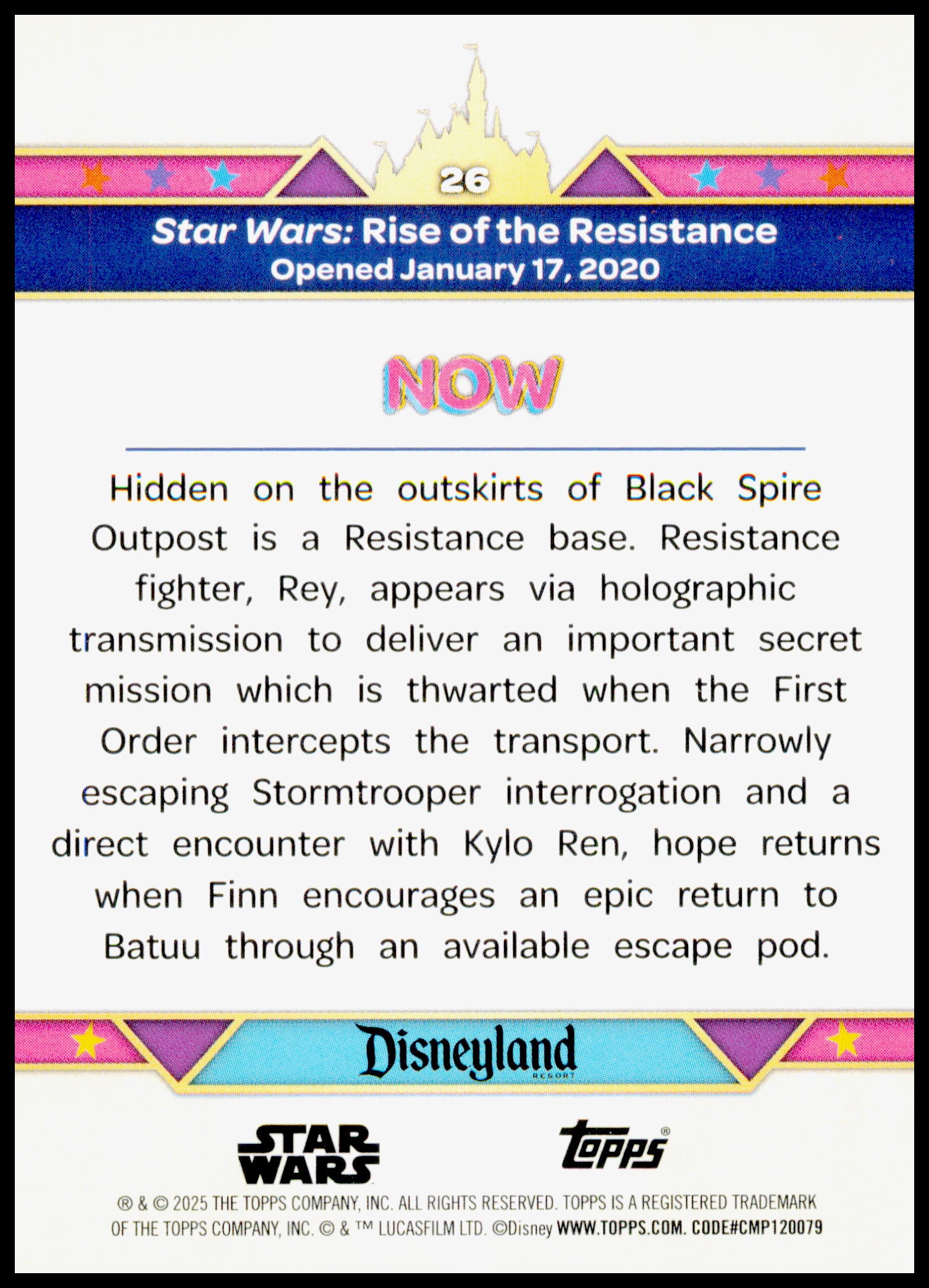2025 Topps Disneyland 70th Anniversary Star Wars: Rise of the Resistance Card