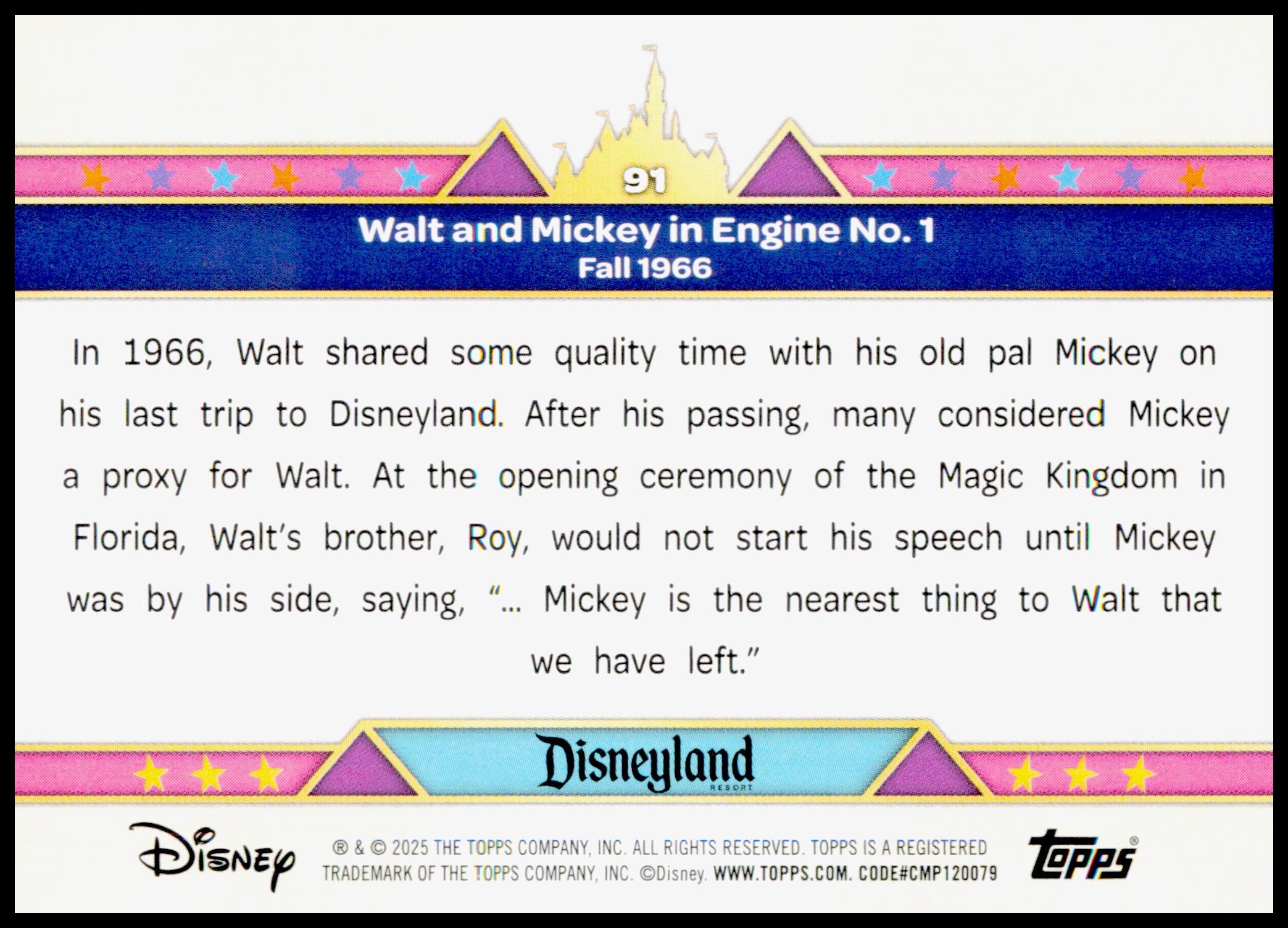 2025 Topps Disneyland 70th Anniversary Walt and Mickey in Engine No. 1 Card