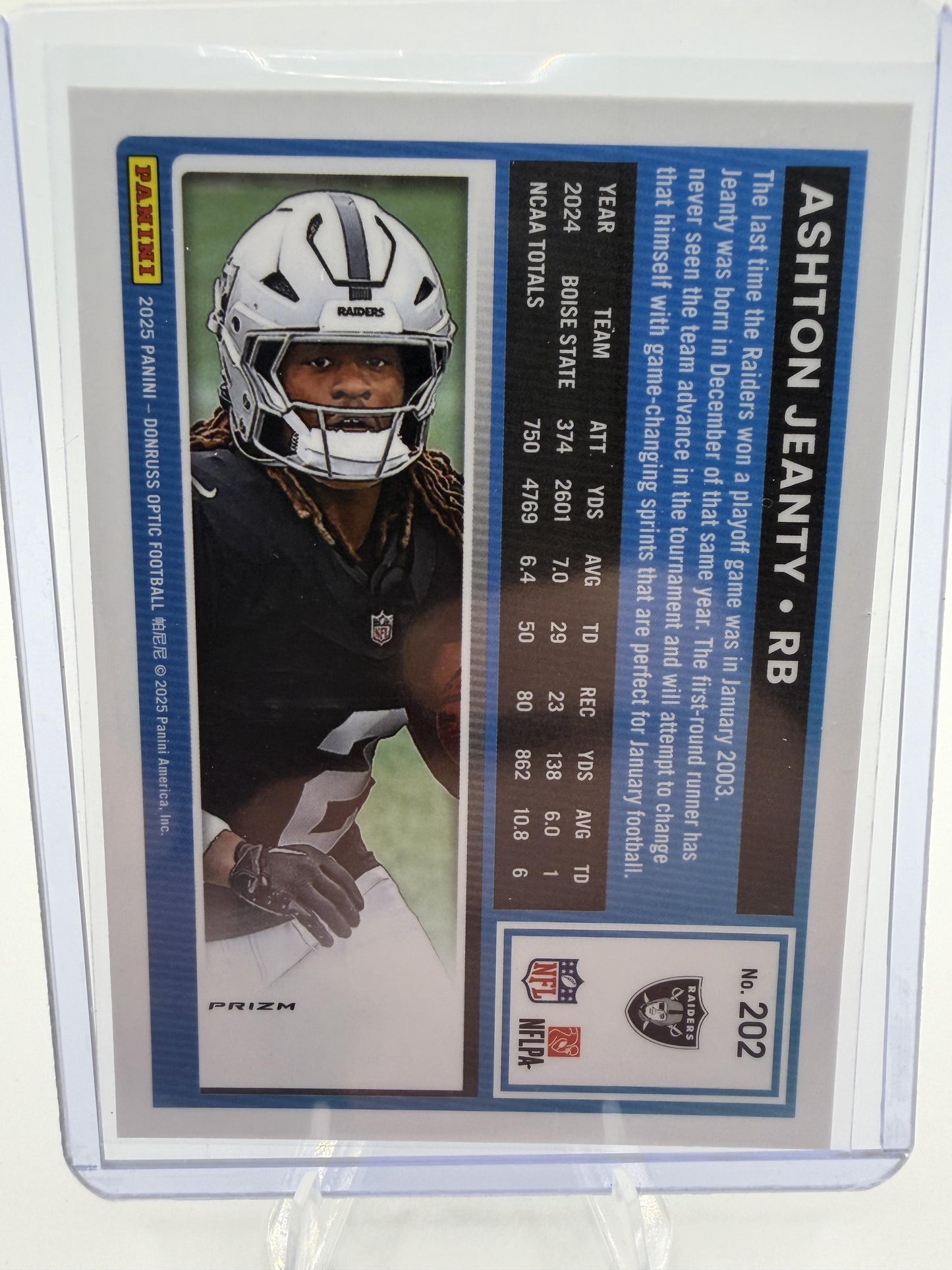 2025 Donruss Optic Ashton Jeanty Rated Rookie Pink Prizm Card #202 Raiders RB