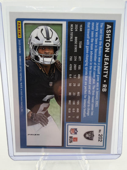 2025 Donruss Optic Ashton Jeanty Rated Rookie Pink Prizm Card #202 Raiders RB