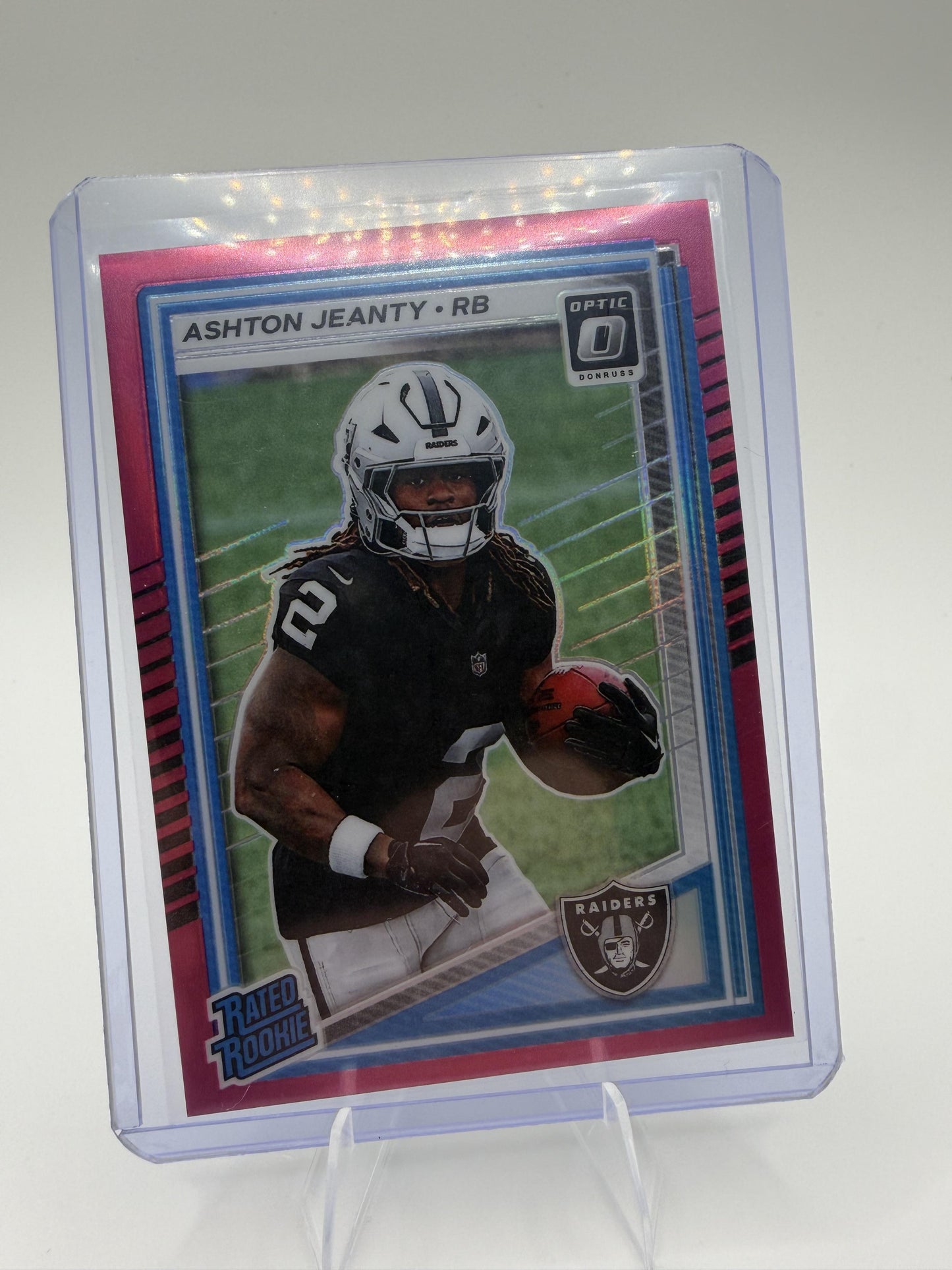 2025 Donruss Optic Ashton Jeanty Rated Rookie Pink Prizm Card #202 Raiders RB
