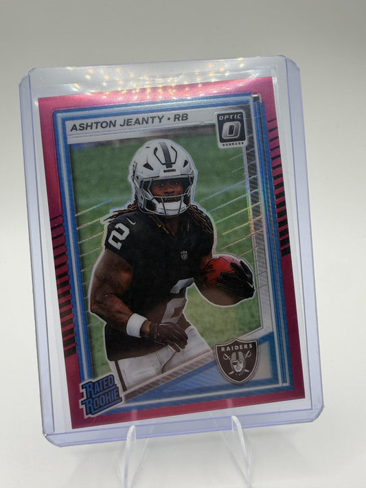 2025 Donruss Optic Ashton Jeanty Rated Rookie Pink Prizm Card #202 Raiders RB