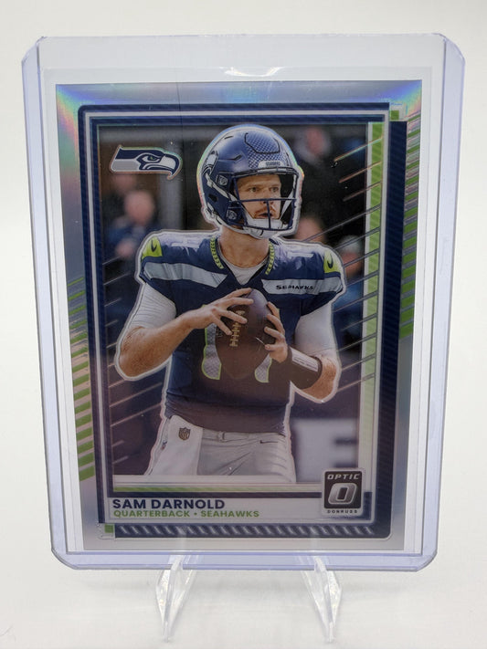 2025 Donruss Optic Sam Darnold Silver Prizm Holo Card #186 Seahawks QB