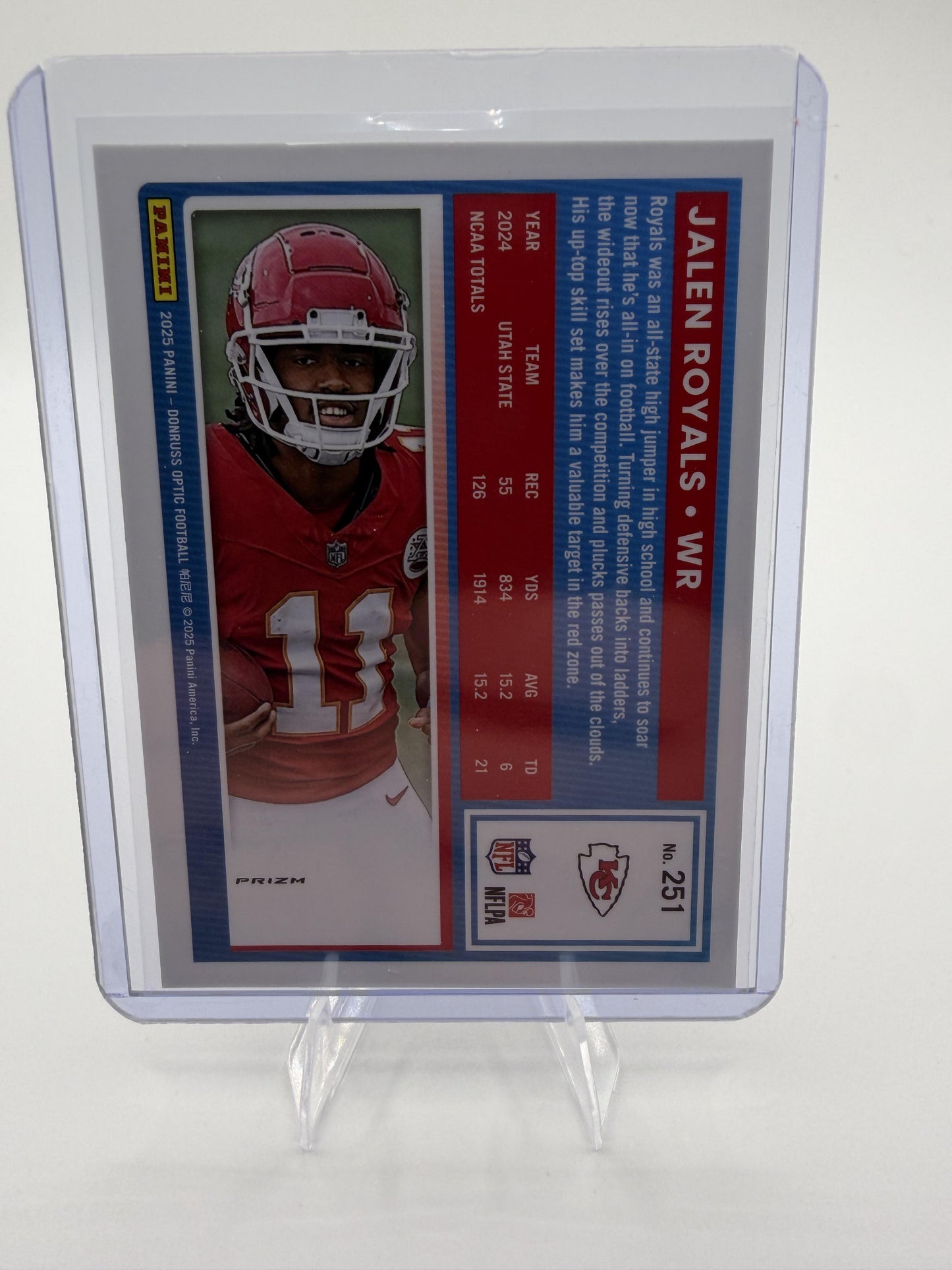 2025 Donruss Optic Jalen Royals Rated Rookie Pink Prizm Card #251 Chiefs WR
