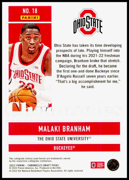 2022 Panini Chronicles Draft Picks Malaki Branham Card