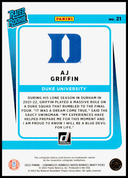 2022 Panini Chronicles Draft Picks AJ Griffin Card Donruss Rated Rookies