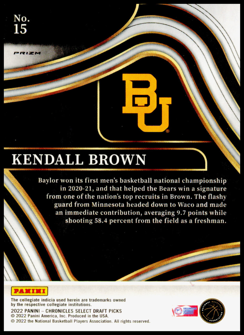 2022 Panini Chronicles Draft Picks Kendall Brown Card Select Pink