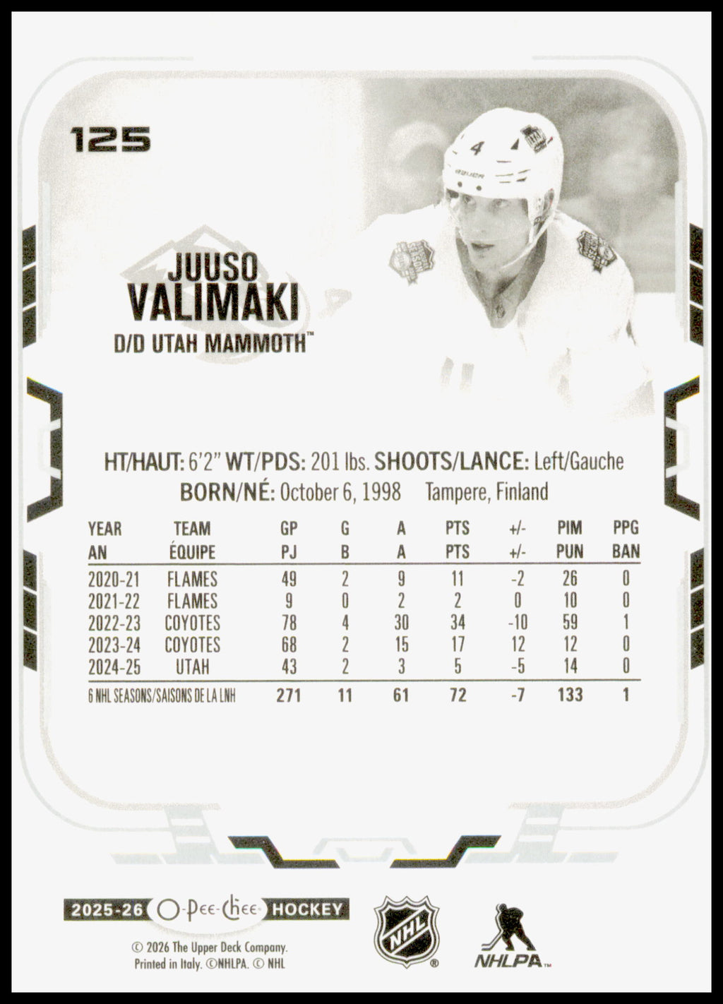 2025-26 O-Pee-Chee Juuso Valimaki Card