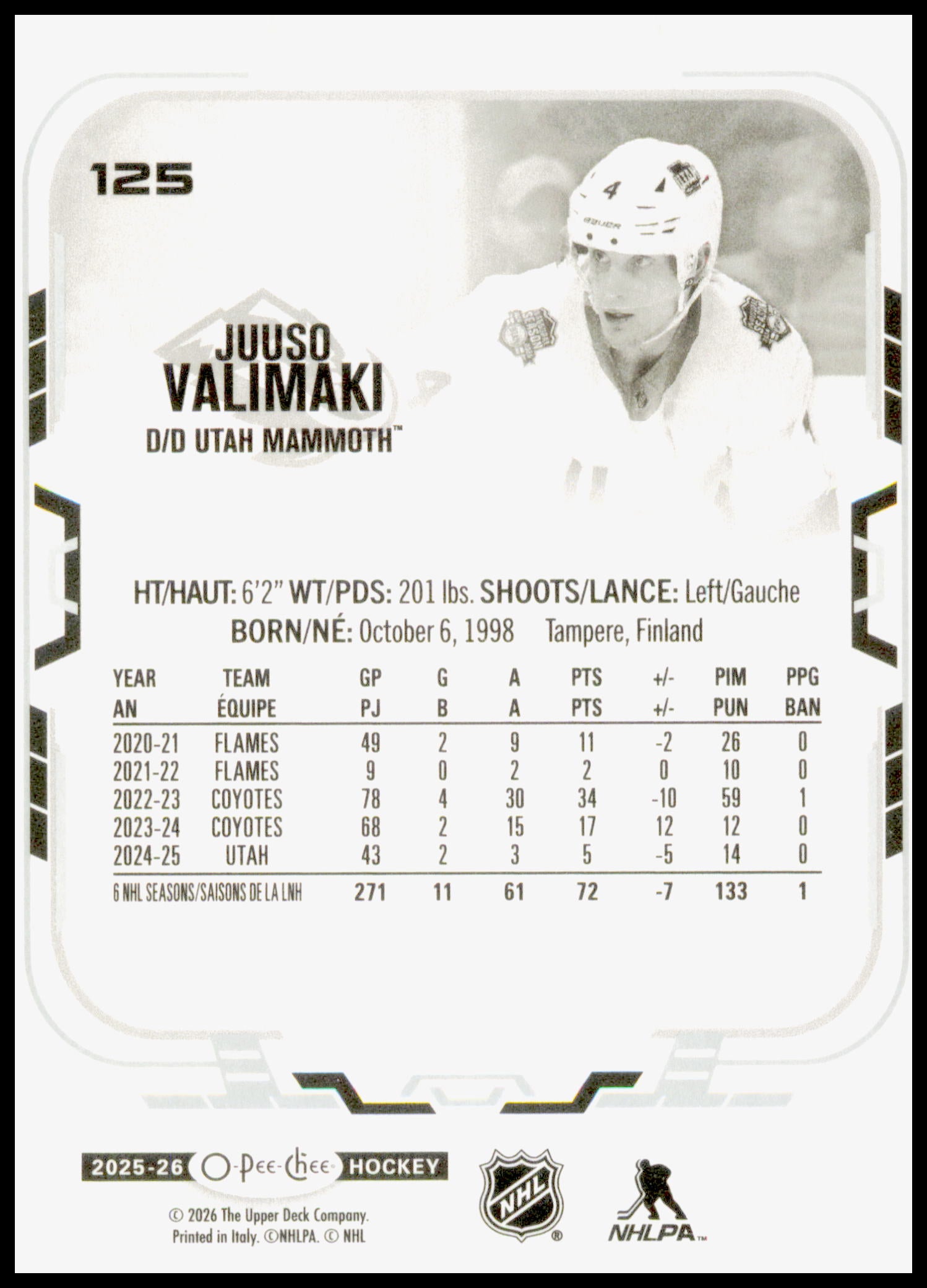 2025-26 O-Pee-Chee Juuso Valimaki Card