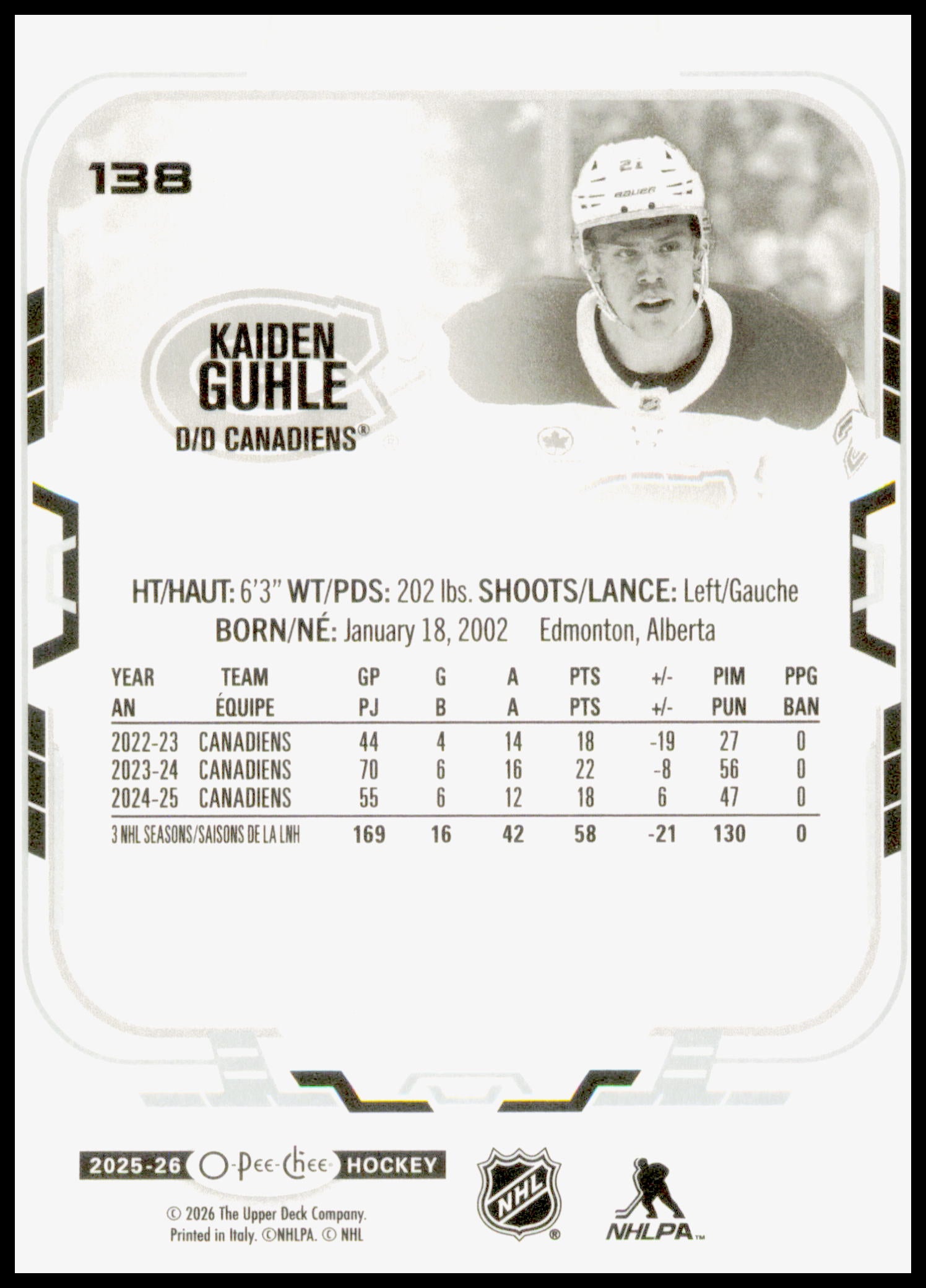 2025-26 O-Pee-Chee Kaiden Guhle Card