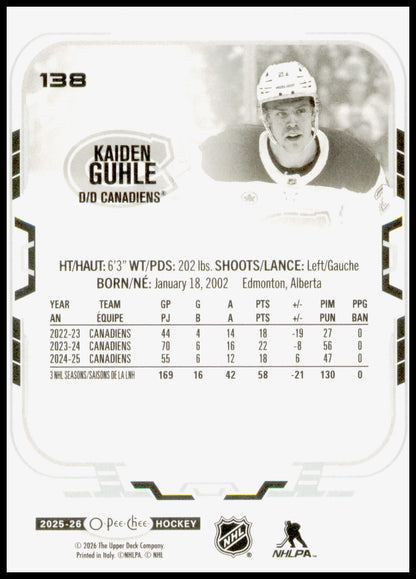 2025-26 O-Pee-Chee Kaiden Guhle Card