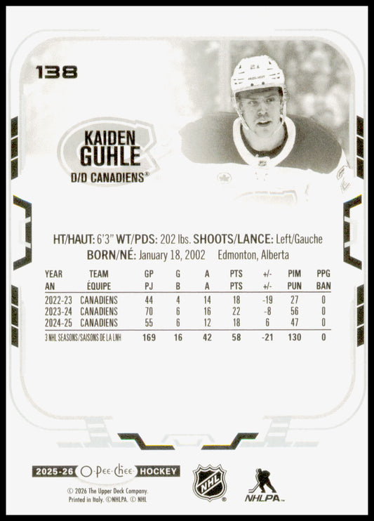 2025-26 O-Pee-Chee Kaiden Guhle Card