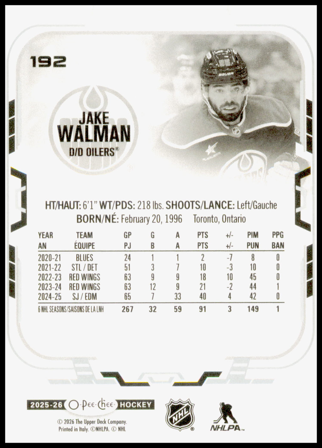 2025-26 O-Pee-Chee Jake Walman Card