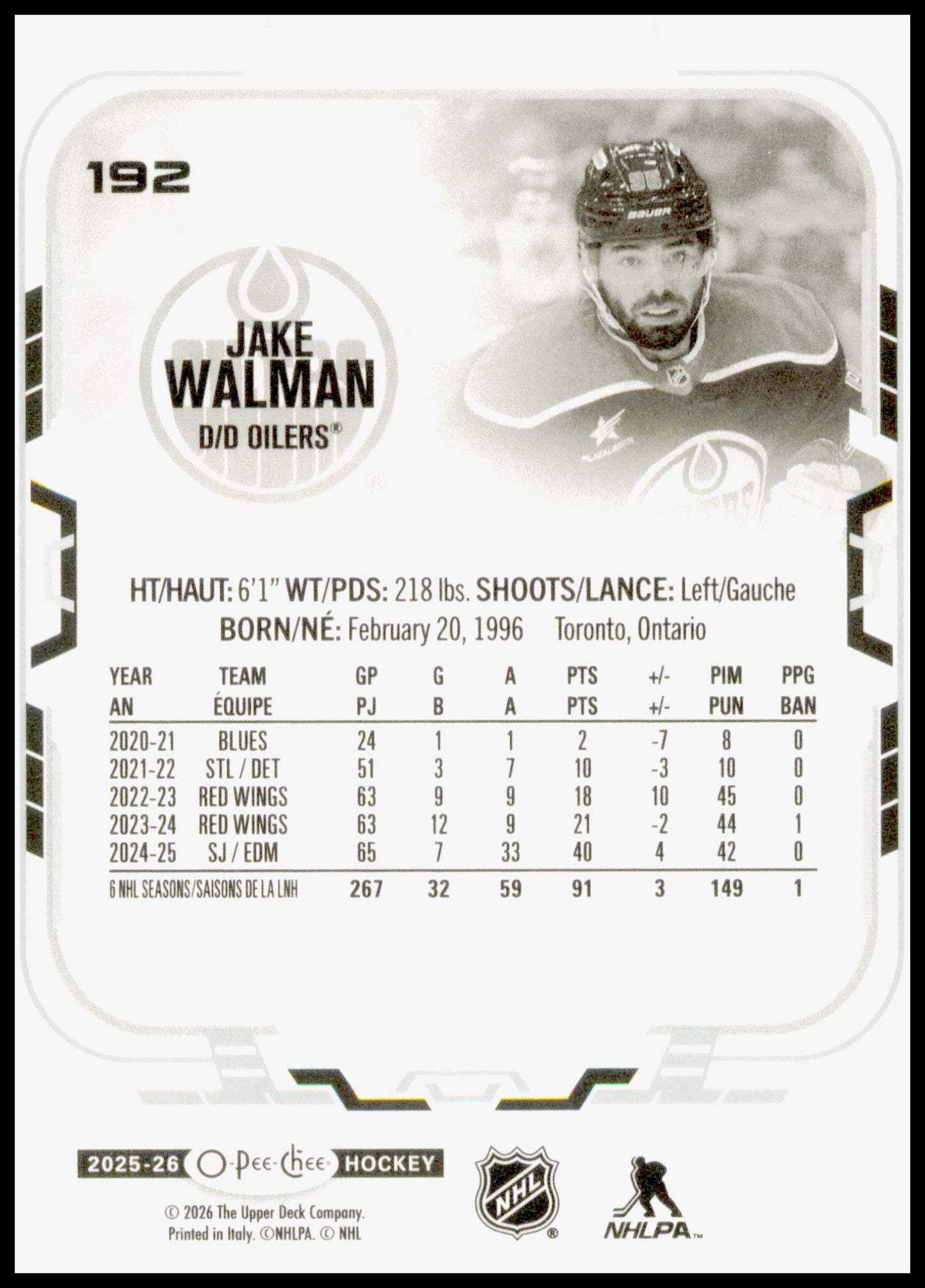 2025-26 O-Pee-Chee Jake Walman Card